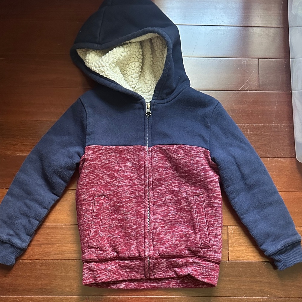 The Children's Place Navy and Maroon Sherpa-Lined Zip Hoodie
